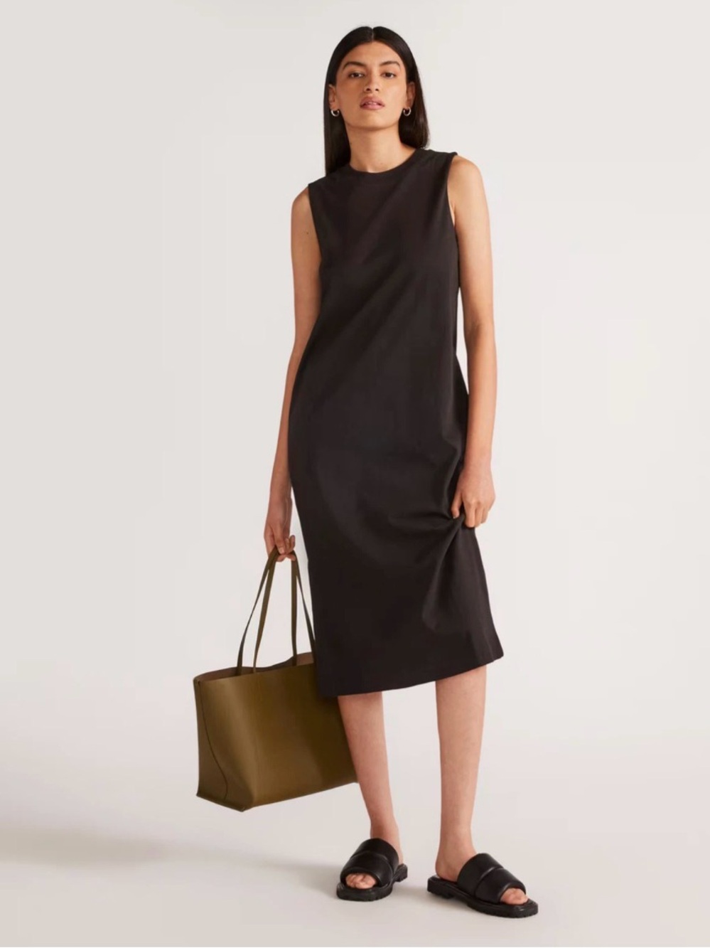 Everlane Black Sleeveless Weekend Tank Dress Midi Length Oversized XS